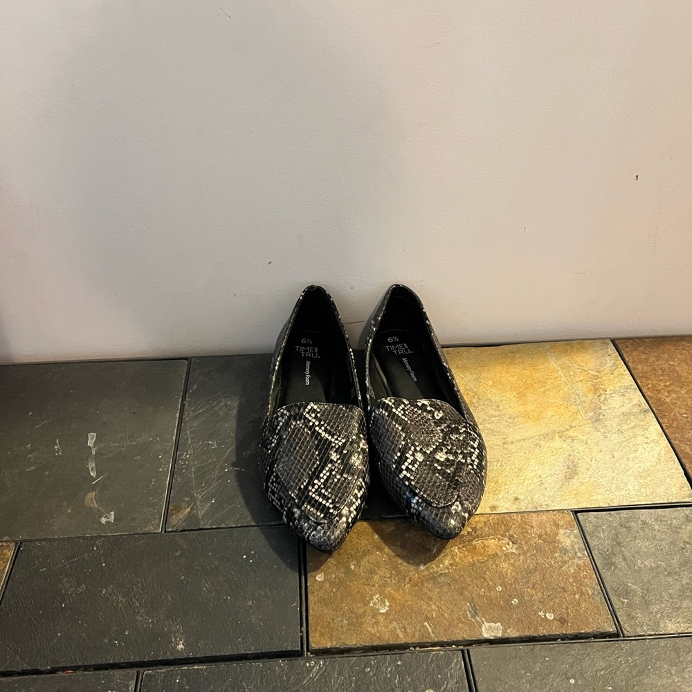Faux snakeskin flats